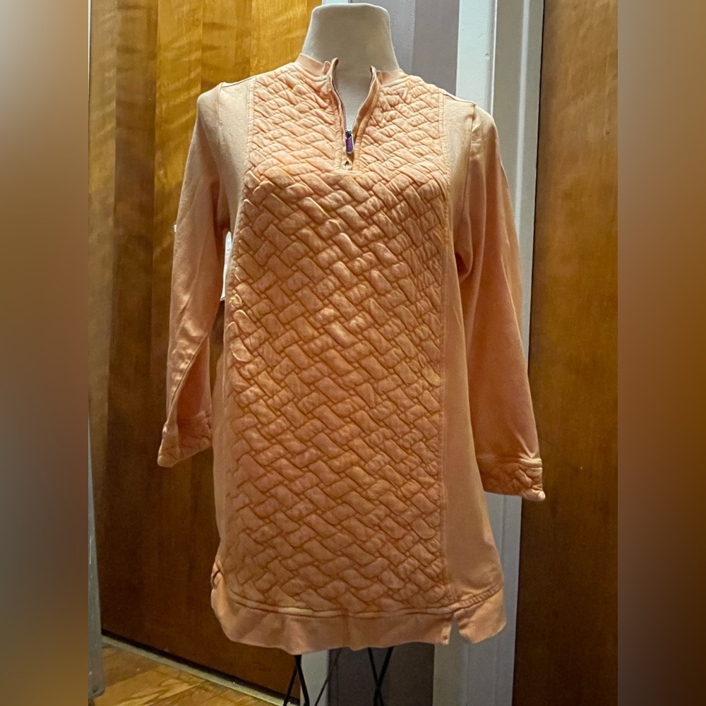 Soft Surroundings Coral Peach Quilted Pullover